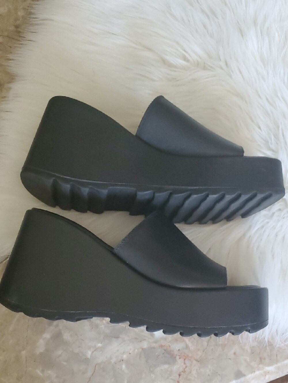 Y2k Steve Madden Grunge Black Open Toe Chunky Wedge Sandals 7.5 - Picture 4 of 11